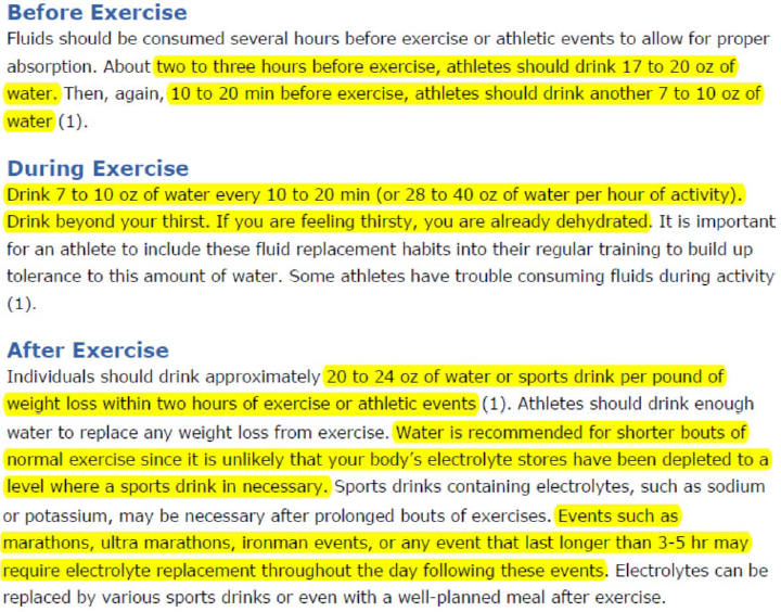 NSCA Hydration Handout Excerpt